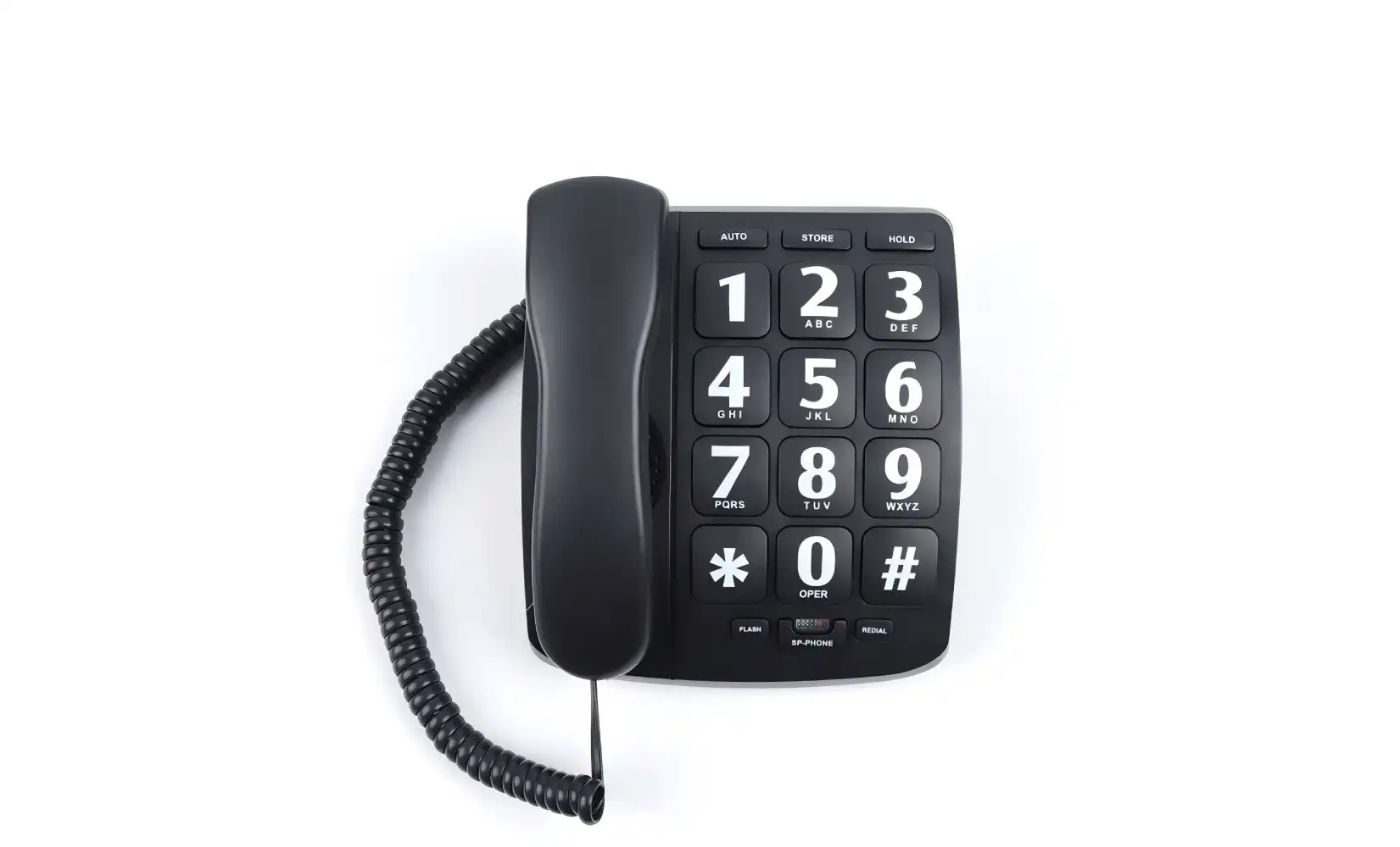 Does the big button telephone require batteries or an external power source?
